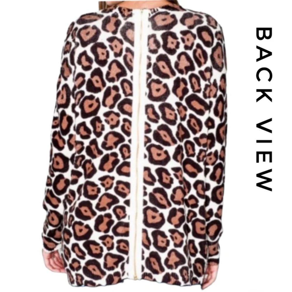 SMYMuMu Back Zip Crewneck Sweater Cotton Cheetah Oversize M 8 10 - Picture 2 of 10